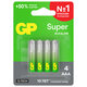 Батарейки КОМПЛЕКТ 4 шт., GP Super G-Tech, AAA (LR03, 24А), алкалиновые, мизинчиковые, блистер, 24A-2