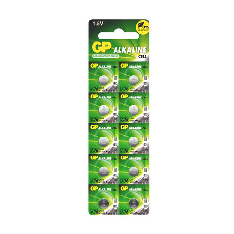 Батарейка GP Alkaline, A76 (G13, LR44), алкалиновая, 1 шт., в блистере (отрывной блок), A76-С10