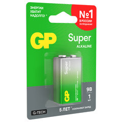 Батарейка 1 шт., GP Super G-Tech, Крона (6LR61, 6LF22, 1604A), алкалиновая, блистер, 1604A-5CR1
