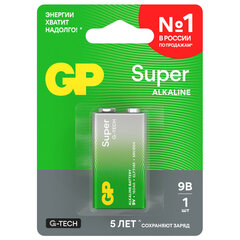 Батарейка 1 шт., GP Super G-Tech, Крона (6LR61, 6LF22, 1604A), алкалиновая, блистер, 1604A-5CR1