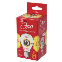 Лампа светодиодная ЭРА RED LINE, 10 (70) Вт, цоколь E27, груша, теплый белый свет, 30000 ч., LED A60-10W-827-E27 R