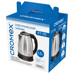 Чайник CROMEX (КРОМЕКС) KT-115, 1,5 л, 1500 Вт, закрытый нагревательный элемент, нержавеющая сталь, серебристый, 452925