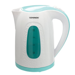 Чайник SONNEN KT-2016, 2 л, 2200 Вт, закрытый нагревательный элемент, пластик, белый/<wbr/>голубой, 453417