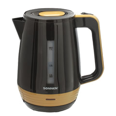 Чайник SONNEN KT-1776, 1,7 л, 2200 Вт, закрытый нагревательный элемент, пластик, черный/<wbr/>горчичный, 453418