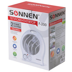 Тепловентилятор SONNEN F-200, 1000/<wbr/>2000 Вт, 2 режима работы, белый, 453493
