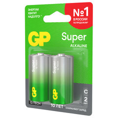 Батарейки КОМПЛЕКТ 2 шт., GP Super G-Tech, С (LR14, 14А), алкалиновые, блистер, 14A-2CR2