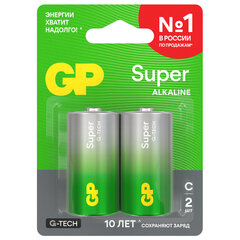 Батарейки КОМПЛЕКТ 2 шт., GP Super G-Tech, С (LR14, 14А), алкалиновые, блистер, 14A-2CR2