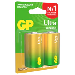 Батарейки КОМПЛЕКТ 2 шт., GP Ultra G-Tech, D (LR20, 13А), алкалиновые, блистер, 13AU-CR2