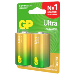 Батарейки КОМПЛЕКТ 2 шт., GP Ultra G-Tech, D (LR20, 13А), алкалиновые, блистер, 13AU-CR2