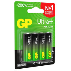 Батарейки КОМПЛЕКТ 4 шт., GP Ultra Plus G-Tech, AA (LR6), алкалиновые, пальчиковые, 15AUPA21-2CRSB4