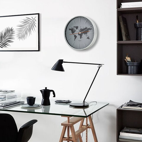 Часы настенные TROYKATIME (TROYKA) 77777733, круг, серые, серебристая рамка, 30,5х30,5х5 см