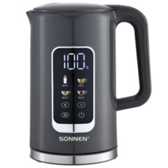 Чайник с терморегулятором и дисплеем, ДВОЙНЫЕ СТЕНКИ, SONNEN KT-8723G, 1,7 л, 2200 Вт, серый, 454690