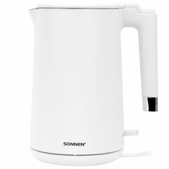 Чайник электрический с двойными стенками SONNEN KT-8719W, 1,5 л, 2200 Вт, белый, 454691