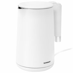 Чайник электрический с двойными стенками SONNEN KT-8719W, 1,5 л, 2200 Вт, белый, 454691