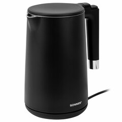 Чайник электрический с двойными стенками SONNEN KT-8719B, 1,5 л, 2200 Вт, черный, 454692