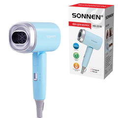Фен для волос дорожный SONNEN HD-2318, 1500 Вт, складной, 2 температуры, 2 скорости, 454695