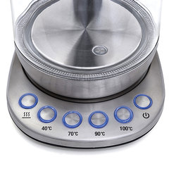 Чайник KITFORT КТ-616, 1,5 л, 2200 Вт, закрытый нагревательный элемент, ТЕРМОРЕГУЛЯТОР, стекло, серебристый