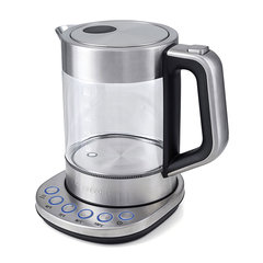 Чайник KITFORT КТ-616, 1,5 л, 2200 Вт, закрытый нагревательный элемент, ТЕРМОРЕГУЛЯТОР, стекло, серебристый
