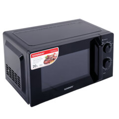 Микроволновая печь SONNEN MW2070BL-6MB, 20 л, 700 Вт, таймер, механическое управление, ручка, черная, 454983