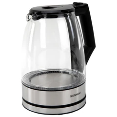 Чайник электрический SONNEN KT-1807, 1,8 л, 2200 Вт, термостойкое стекло, внутренняя подсветка синяя, нержавеющая сталь, 455140