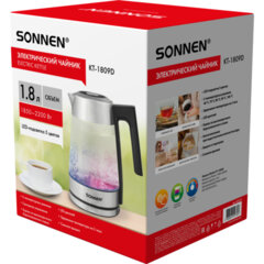 Чайник электрический с терморегулятором SONNEN KT-1809D, 1,8 л, 2200 Вт, 5 цветов подсветки, 5 температур, стекло текстура ромб, 455141