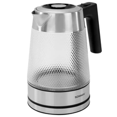 Чайник электрический SONNEN KT-1809, 1,8л, 2200 Вт, термостойкое стекло текстура ромб, внутренняя подсветка синяя, нержавеющая сталь, 455142