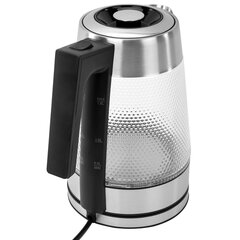 Чайник электрический SONNEN KT-1809, 1,8л, 2200 Вт, термостойкое стекло текстура ромб, внутренняя подсветка синяя, нержавеющая сталь, 455142