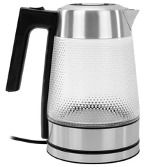 Чайник электрический SONNEN KT-1809, 1,8л, 2200 Вт, термостойкое стекло текстура ромб, внутренняя подсветка синяя, нержавеющая сталь, 455142