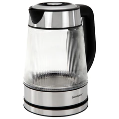 Чайник электрический SONNEN KT-6801, 1,8 л, 2200 Вт, термостойкое стекло текстура полоска, внутренняя подсветка синяя, нерж. сталь, 455143