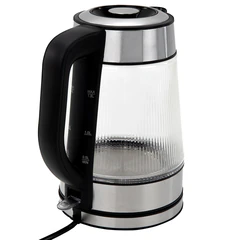 Чайник электрический SONNEN KT-6801, 1,8 л, 2200 Вт, термостойкое стекло текстура полоска, внутренняя подсветка синяя, нерж. сталь, 455143