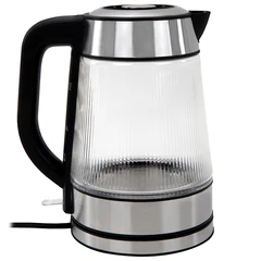 Чайник электрический SONNEN KT-6801, 1,8 л, 2200 Вт, термостойкое стекло текстура полоска, внутренняя подсветка синяя, нерж. сталь, 455143