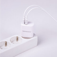 Зарядное устройство быстрое сетевое (220 В) SONNEN, USB QC 3.0 + Type-C PD 20 Вт, 3 А, белое, 455505