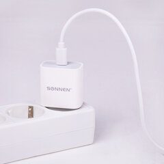 Зарядное устройство быстрое сетевое (220 В) SONNEN, Type-C PD 20 Вт, 3 A, белое, 455507