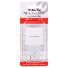 Зарядное устройство быстрое сетевое (220 В) SONNEN, Type-C PD 20 Вт, 3 A, белое, 455507