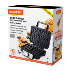 Электровафельница антипригарная для венских и бельгийских вафель, 2 вафли, 1200 Вт, DASWERK (ДАСВЕРК), WM-6, 455653