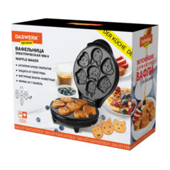 Электровафельница антипригарная для вафель в форме животных, 7 вафель, 700 Вт, DASWERK (ДАСВЕРК), WM-9, 455660