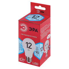 Лампа светодиодная ЭРА RED LINE, 12 (90) Вт, цоколь Е27, груша, нейтральный белый свет, 25000 ч., LED A60-12W-4000-E27