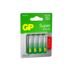 Батарейки КОМПЛЕКТ 4 шт., GP Super G-Tech, AA (LR6,15А), алкалиновые, пальчиковые, ПРОМО 3+1
