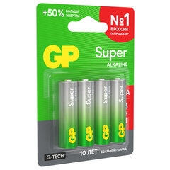 Батарейки КОМПЛЕКТ 4 шт., GP Super G-Tech, AA (LR6,15А), алкалиновые, пальчиковые, ПРОМО 3+1