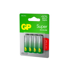 Батарейки КОМПЛЕКТ 4 шт., GP Super G-Tech, AA (LR6,15А), алкалиновые, пальчиковые, ПРОМО 3+1