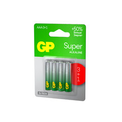 Батарейки КОМПЛЕКТ 4 шт., GP Super G-Tech, AAA (LR03,24А), алкалиновые, мизинчиковые, ПРОМО 3+1