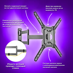 Кронштейн-крепление для ТВ настенный, до 35 кг. VESA 75х75-400х400, 32"-55", черный, SONNEN, 455946