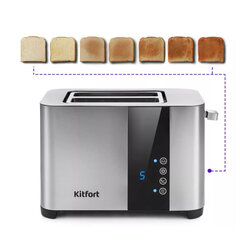 Тостер KITFORT KT-2047, 850 Вт, 2 тоста, 7 режимов, LED-дисплей, сталь, серебристый