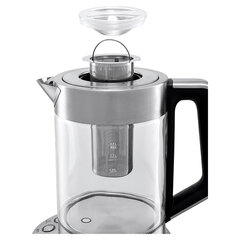 Чайник KITFORT КТ-622, 1,7 л, 2200 Вт, закрытый нагревательный элемент, ТЕРМОРЕГУЛЯТОР, заварник, стекло, серебро