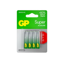 Батарейки КОМПЛЕКТ 8 шт., GP Super G-Tech, AAA (LR03, 24А), ПРОМО 4+4, алкалиновые, мизинчиковые, 24A