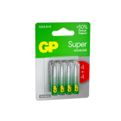 Батарейки КОМПЛЕКТ 8 шт., GP Super G-Tech, AAA (LR03, 24А), ПРОМО 4+4, алкалиновые, мизинчиковые, 24A