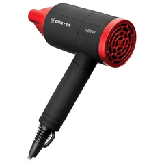 Фен BRAYER BR3040RD, 1400 Вт, 2 скорости, 1 температурный режим, складная ручка, черный/<wbr/>красный