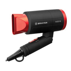Фен BRAYER BR3040RD, 1400 Вт, 2 скорости, 1 температурный режим, складная ручка, черный/<wbr/>красный