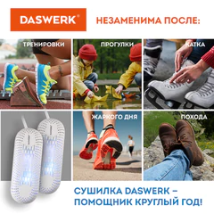 Сушилка для обуви электрическая с подсветкой, сушка для обуви, 12 Вт, DASWERK (ДАСВЕРК), SD2, 456195