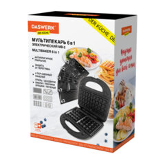 Мультипекарь 6 в 1, вафельница/<wbr/>гриль/<wbr/>орешница/<wbr/>сэндвич/<wbr/>пончики/<wbr/>печенье, 6 съемных панелей, 750 Вт, DASWERK (ДАСВЕРК), MB-2, 456332